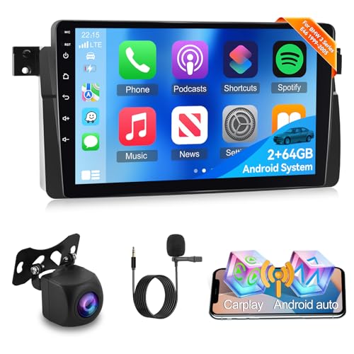 [2G+64G] Car Radio for BMW E46 1999-2005 BMW 3 Series, Android Touch Screen Car Play E46 Stereo, Carplay/Android Auto/EQ Audio/SWC/Bluetooth