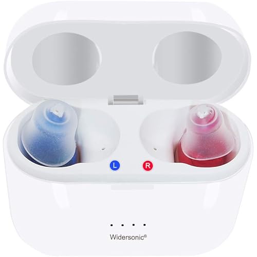 Invisible Rechargeable Hearing Aids for Seniors With Noise Cancelling, Hearing Amplifier for Adults, Rechargeable Hearing Aid With Storage and Charging Combo Portable Charging Case ( red and blue)