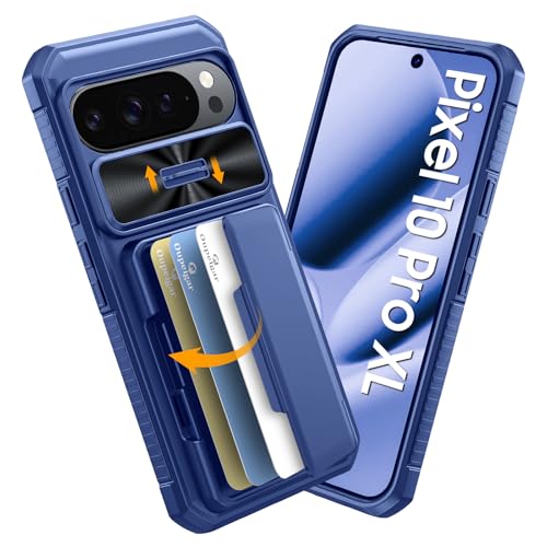 oupeigar for Google Pixel 10 Pro XL Case with Card Holder & RFID Blocking & Sliding Camera Cover & Kickstand Non-Slip Full-Body Shockproof Wallet Phone Case for Pixel 10 Pro XL (Sapphire Blue)