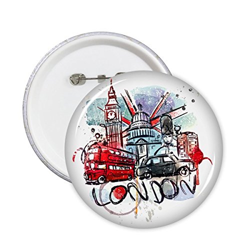 Badge drapeau Royaume-Uni format XXL : 5 boutons ronds illustrant les monuments de Londres