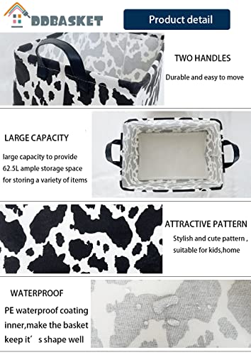 Image of Rectangle Cow Basket Cow Print Storage Bins Cute Canvas Organizer Bin for Bedroom Decor Books, Clothes Shelves Gift Basket(Cow print)