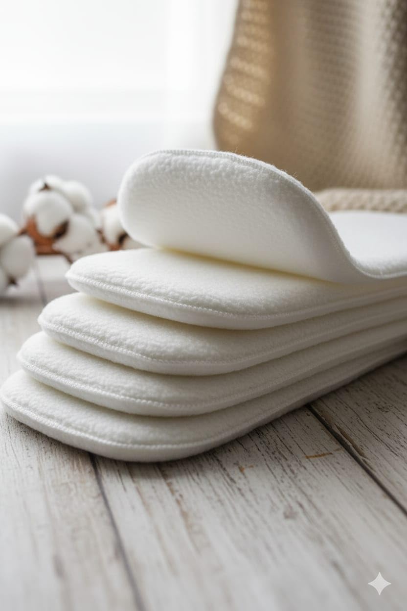 Kritiu 4-Layer Booster Pads for Cloth Diaper | High Absorbent 4 Layer Washable and Reusable | Wet Free Booster Inserts | The Ultimate Baby Cloth Diaper Soaker Inserts (White Pack Of 8) - Image 5 thumbnail