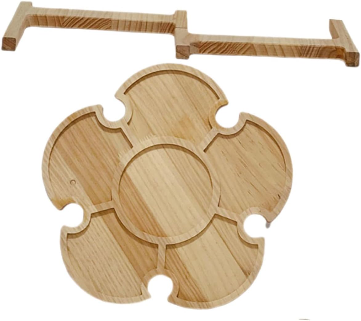 Portable Foldable Picnic Table Outdoor Wine Desk Wooden Beverage Holder 35cm Diameter Beach Patio Camping Table for BBQ and Picnic