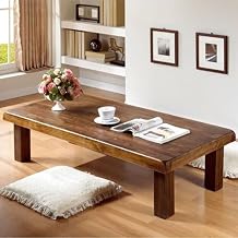 Solid Wood Coffee Table, Farmhouse Rustic Rectangular Center Table for Living Room Retro Side Table Vintage Dining Table, Old Style End TablesBrown,120cm