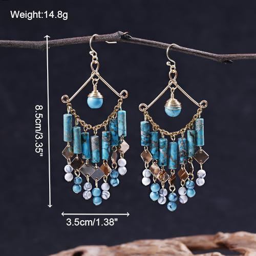 Turquoise Dangling Earrings – Dangle Earrings For Women With Emperor Stone – Bohemian Earrings For Beach & Boho Style – Women'S Turquoise Jewelry4
