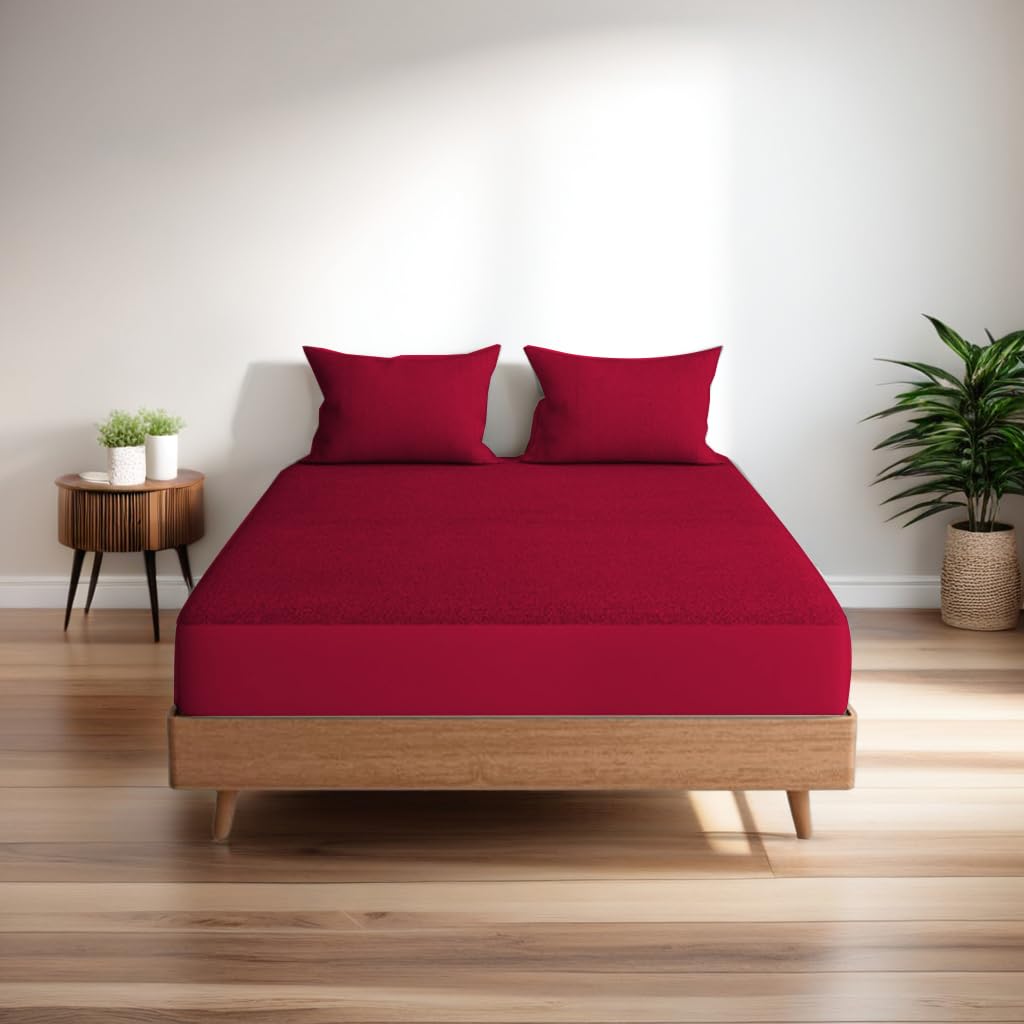 TAG24 Cotton Feel Terry Ultra Soft Waterproof Mattress Protector Cover | Bed Protector Cover – 72×72 – Double Bed – Maroon TAG24 Cotton Feel Terry Ultra Soft Waterproof Mattress Protector Cover | Bed Protector Cover – 72×72 – Double Bed – Maroon