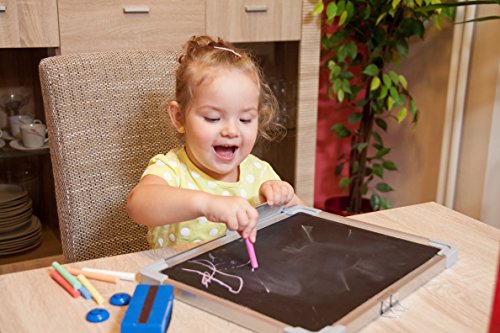 Chalkboard Set - Small Black Board 15 x 12" + 1 Magnetic Chalk Eraser, 14 Chalk Sticks (7 Colors) and 2 Magnets - Mini Hanging Wall Message Sign Blackboard for Home Office Kids (15x12" Landscape)