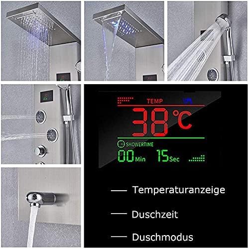 Sistema de panel de ducha para baño torre de agua con pantalla LED de temperatura y jets de masaje, acabado níquel cepillado miniatura 5
