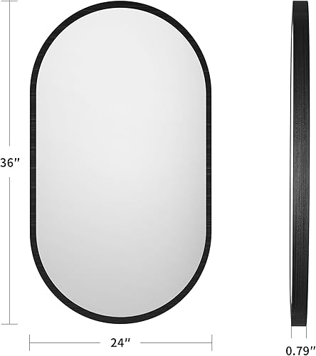 Miniatura 6 de Espejo ovalado negro de 24 x 36 pulgadas, espejo de tocador de baño, con marco de metal, espejo en forma de píldora, moderno horizontal o vertical,