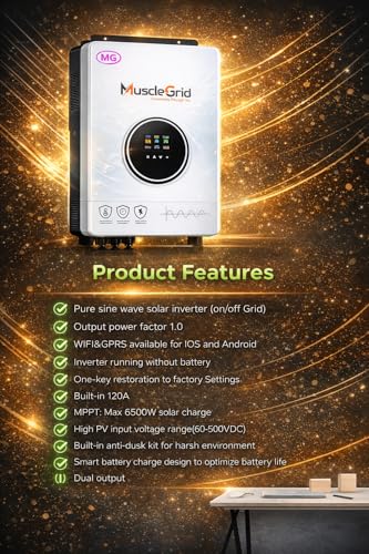 Image of MuscleGrid (BIS Certified) 6.2 kW True Hybrid Solar Inverter • True MPPT • Pure Sine Wave • LCD Display • Wall Mount • (2026 Model)
