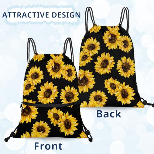 Floral Sunflower Pattern Drawstring Bag Drawstring Backpack Waterproof Smooth Sport Draw String Back Bag Gym Camping Beach Bag for Men Women4