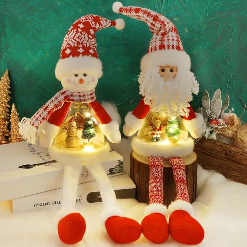 Juegoal 2 Pack Lighted Christmas Santa & Snowman with Dangling Legs, 24