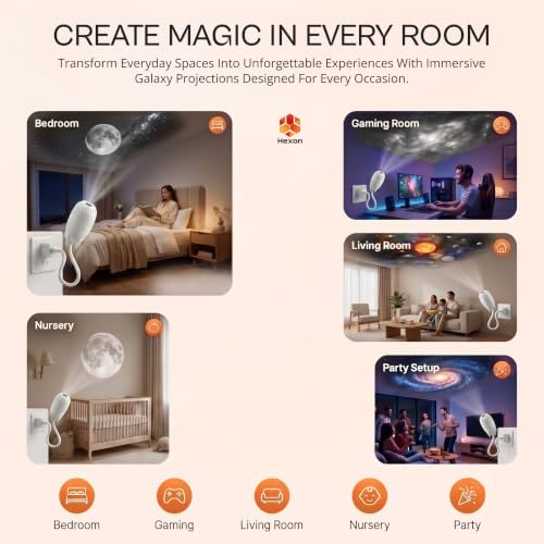Image of Hexon Rocket Design Galaxy Projector Night Light, USB Mini Star Projector with 360 Rotation, Starry Sky Astronaut Nebula Lamp, Magic Wall Light for Bedroom,Kids Room Ceiling Decor (5 Slides)