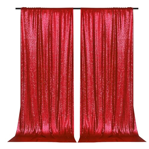 PartyDelight 2 Panels Sequin Backdrop Red 5Ft x 10FT Photography Christmas Backdrop