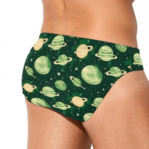 Planet Watercolor Printed Swim Briefs for Men Sexy Bikini Swimwear Elastic Beach Trunks Bathing Suit4