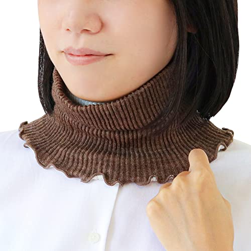 【絹屋】内絹シルク外側ウール 二重編みネックウォーマー (Free, 茶色)