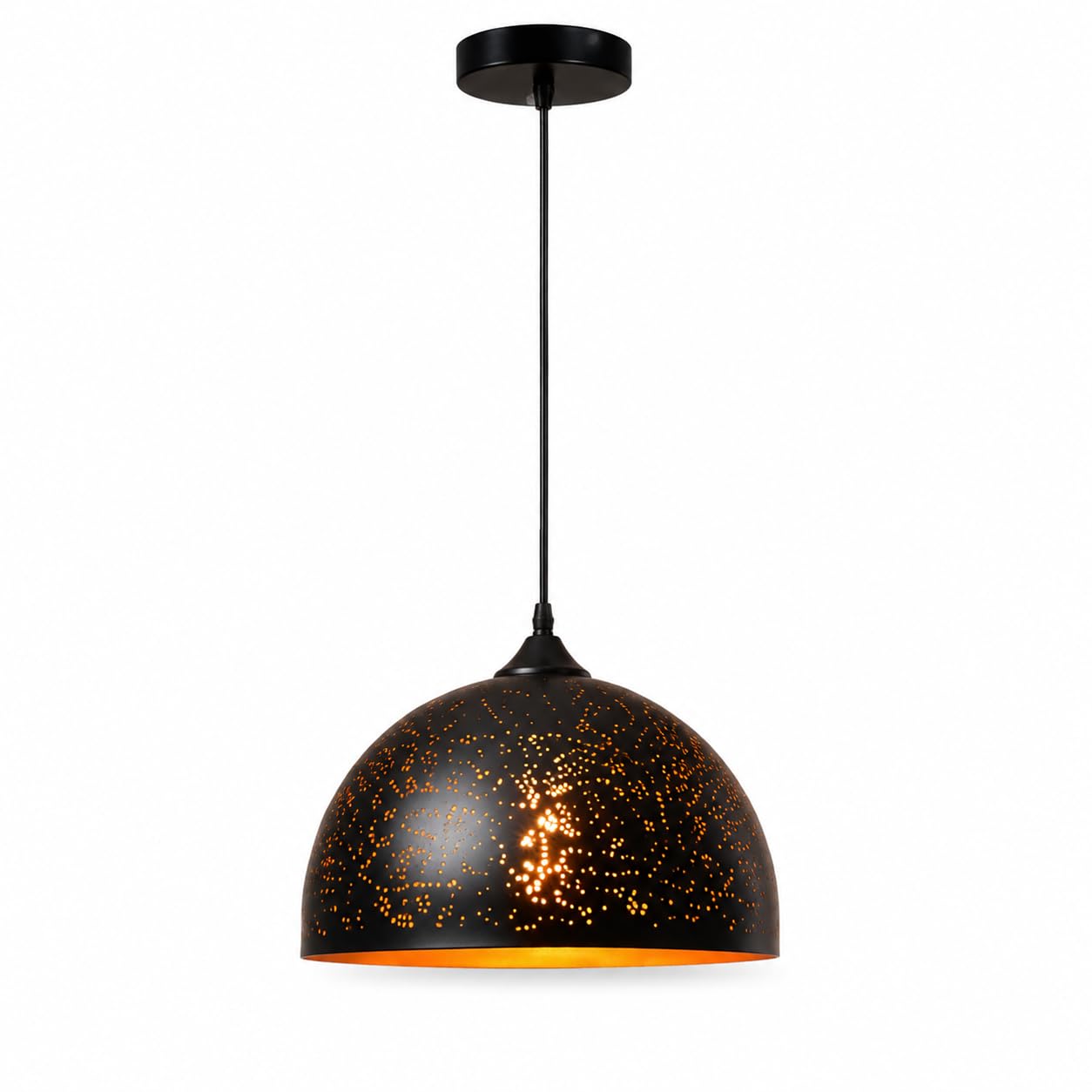 ESIYUVO Industrial Pendant Light, Vintage Black Iron Dome Hanging Lamp with Distressed Finish and E27 Socket, Adjustable 47.2 Inch Cable Ceiling Fixture for Kitchen Island