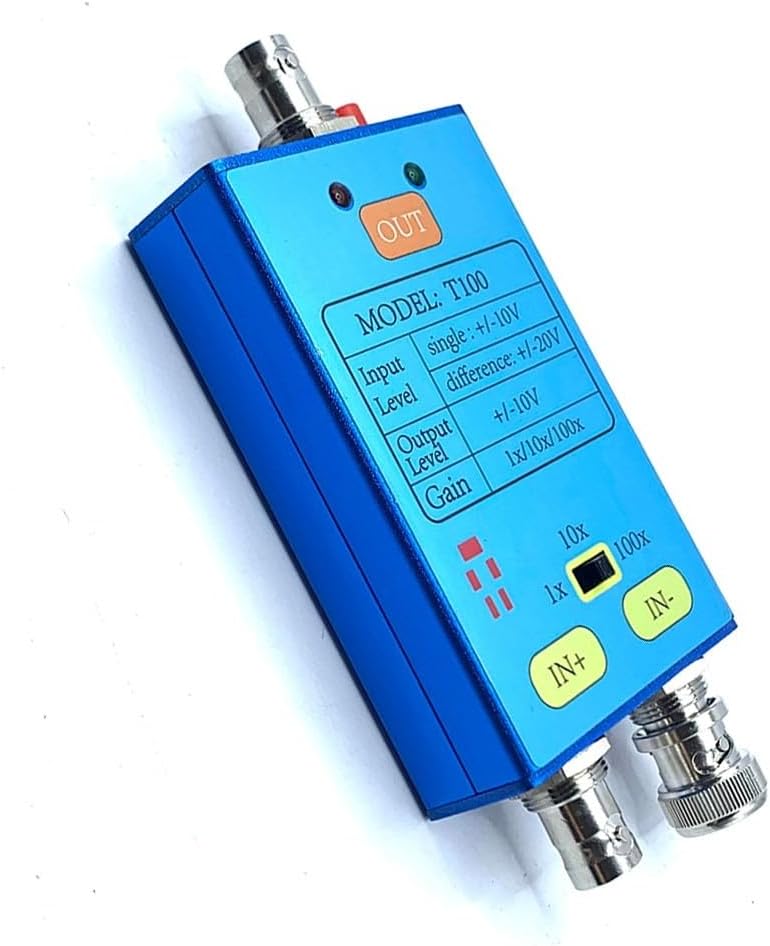 T100 Oscilloscope Differential Probe 1X/10X/100X Gain with 10 MHz Bandwidth Low Noise for Weak Signal Measurement and Electronic Testing, USB-C Rechargeable Battery Powered Metal Shell