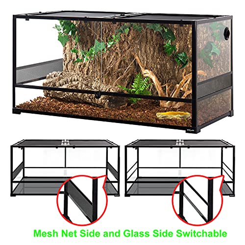 Image of REPTIZOO Large Reptile Terrarium, Tall & 48 INCH Wide Reptile Tank with Sliding Door Top Screen Ventilation & Anti Escape Lid (48 inch W X 24 inch D X 24 inch H (Full Glass & Side Mesh Panel Switchable))