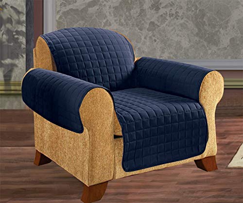 Mattrest Quilted Furniture Protector for Pet Dog Children Kids - Special Treatment Microfiber As Soft as Egyptian Cotton, Navy Blue Chair