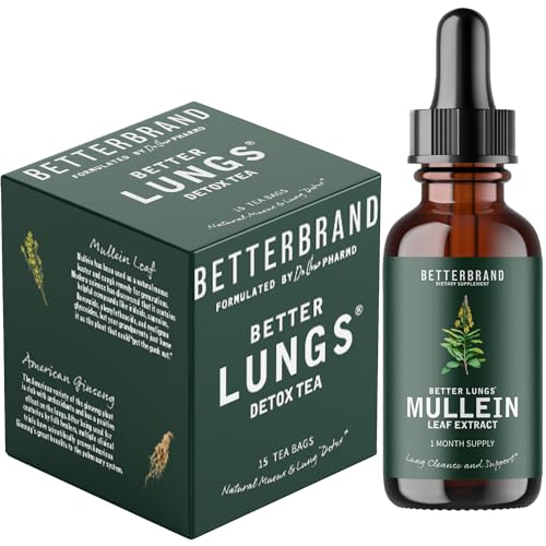 Betterbrand Better Lungs Health Pack – Bette Lungs Detox Tea & Mullein Leaf Tincture Drops | Daily Respiratory Health Wellness Pack Betterbrand Better Lungs Health Pack – Bette Lungs Detox Tea & Mullein Leaf Tincture Drops | Daily Respiratory Health Wellness Pack