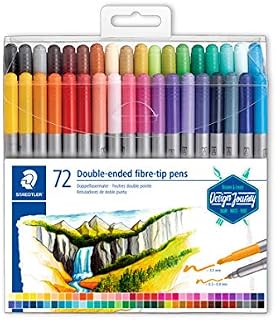 STAEDTLER 3200 TB72 Design Journey Double-Ended Fibre-Tip Pens with Two Nibs - Narrow and Wide, Pack of 72 Assorted Colours