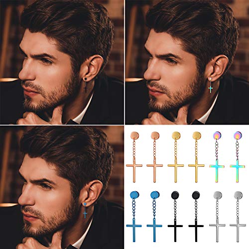 Oidea 6 Pairs Stainless Steel Hinged Cross Dangle Earrings For Men Cross Earrings Unisex Punk Earrings Hoop Stud Earrings For Women #TOP2