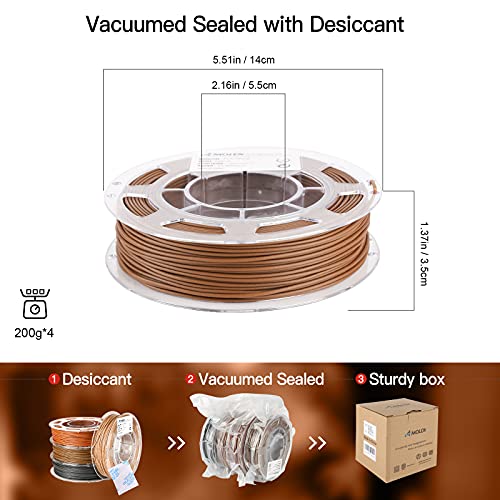 Image of AMOLEN Wood PLA Filament Bundle 3D Printer Filament Wood Sets,Walnut,Cherry,Bamboo,Ebony,3D Printing Filament,PLA Filament 1.75mm,200g*4 Spools