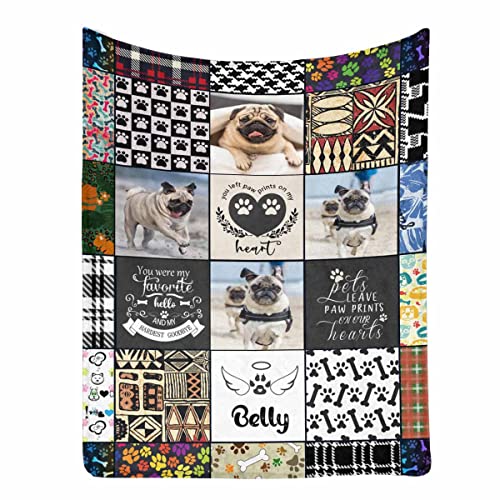 MyPupSocks Custom Pet Memorial Gifts, Customized Dog Prints Bed Blanket Personalized Throw Blanket with Photos in Loving Memory of Dog Picture Blanket for Sympathy Remembrance 50x60