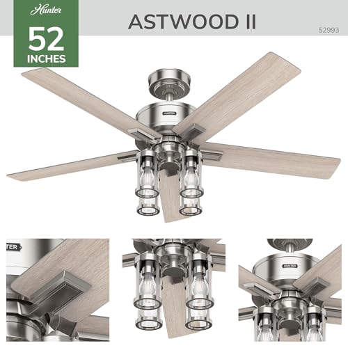 Image of Hunter - Astwood II Indoor Ceiling Fan With Light, Remote, 52-inch, Casual-style, 4-speed WhisperWind Motor, Ceiling Fans for living rooms, bedrooms, home offices, kitchens