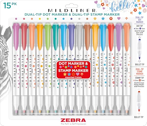 Zebra Pen MILDLINER Dot/Stamp Highlighter Assorted Dual Tip 15-Pack