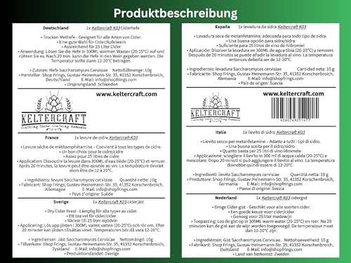 Keltercraft K03 Cider Hefe [10g: Für 25L Apfelwein] Trockenhefe Weinhefe Reinzuchthefe
