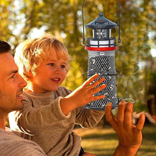 Hshd Solar Lighthouse Bird Feeder With Rotating Beacon Lamp - 14" Hanging Mesh Wild Bird Feeders For Outdoor Garden Patio Lawn Decor (Retro) #TOP4