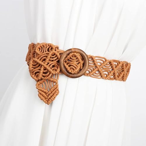 Awxzom 2Pcs Handmade Boho Belt For Women Dresses Woven Braid Waist Belt For Women Wooden Buckle Braided Belt #TOP3