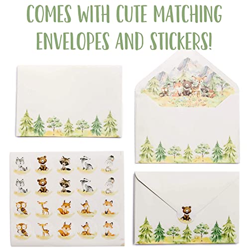 50 Woodland Thank You Cards, Bulk Forest & Mountain Animals Thank You Notes W/Matching Lined Envelopes & Stickers, 4 X 6 In. Assorted Cute Woods Creatures Notecards For Baby Shower And Kids Birthday #TOP1