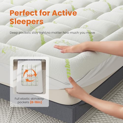 Image of DUMOS Twin Size Ultra Soft Mattress Topper, Viscose Derived from Bamboo, Pillow Top Mattress Pad with Stretchable Pockets, Breathable Cooling Topper for Back Pain Relief