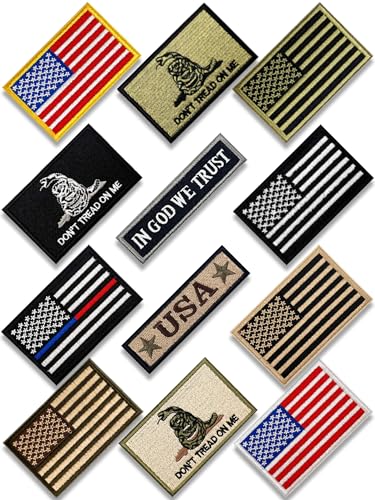 American Flag Patch 12pcs Bundle Set, Funny Vintage Hook & Loop Fastener Full Embroidery Tactical...