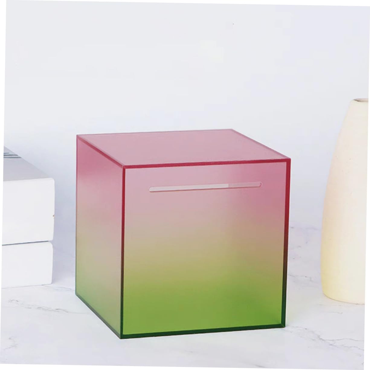 HOMSFOU Acryl Spardose Transparent mit Buntem Farbverlauf Münzglas für Haushaltsspartopf Leicht zu Reinigen als Geburtstagsgeschenk und Wohnaccessoire
