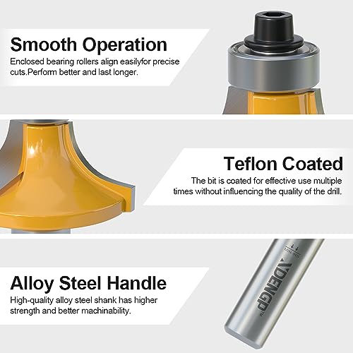 Image of Roundover Router Bit 1 /2 Shank, 1 /2 inch Radius Round Over Router Bits, Router Bits Round Over for Edging Forming Rounding Woodworking Cutter