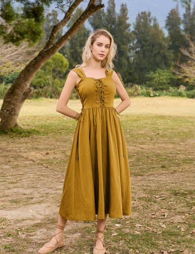 Scarlet Darkness Women Renaissance Summer Midi Dress Cottagecore Sleeveless Lace Up Dress2