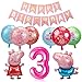 Siphus Decoracion Cumpleaños 3 años Niña, Globos Rosa Pig Cumpleaños, Feliz Cumpleaños 3 años Decoracion, Globos Número 3, Pancarta Happy Birthday para Fiesta de Cumpleaños 3 años Infantiles
