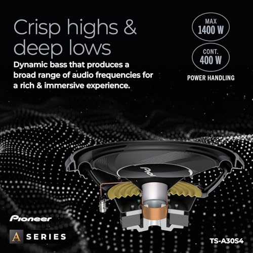 PIONEER TS-A30S4 Subwoofer (1.400 W), 30 cm/12, IMPP Membran für kraftvollen Klang, kontinuierliche Ausgangsleistung 400 W, schwarz
