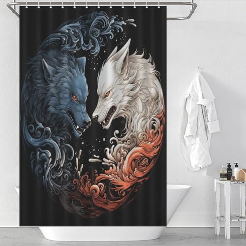 Rideau de douche loup imperméable 122x183 cm lavable avec 12 crochets