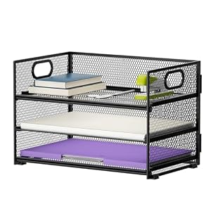 Marbrasse 3 Tier Paper Organizer Letter Tray, Mesh File Organizer with Handle, Paper Sorter Desk Organizer for Home Office Supplies