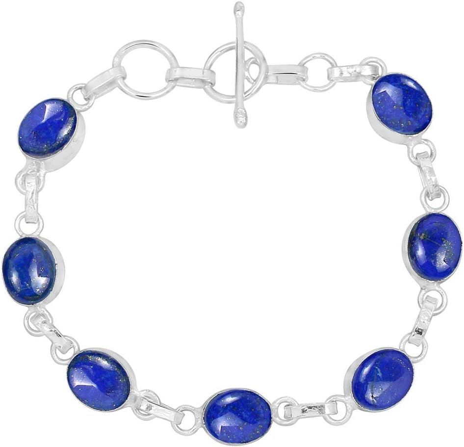 Oval Shape Natural Gemstones Statement Bracelet for Women - 925 Silver Plated Handmade Birthstone Bohemian Vintage Style Women's Jewelry Gifts for Wedding Anniversary Christmas Valentine's Day