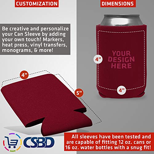 CSBD Beer Can Coolers Sleeves, Soft Insulated Reusable Drink Caddies for Water Bottles or Soda, Collapsible Blank DIY Customizable for Parties, Events or Weddings, Bulk (12, Red) - Thumbnail 3