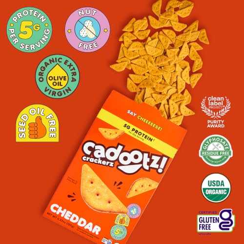 cadootz! Organic Seed Oil Free Protein Crackers, GF, Cheddar, 6 Pack - image 3