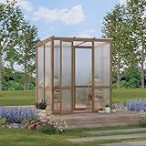 4x6FT Wooden Greenhouses for Outdoors, Wooden Walk-in Green House with Cedar Frame, Greenhouse Kit with 6MM Thick Polycarbonate Panel