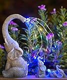 Qeeman Solar Elephant Statue Family Set 3Pcs: IP44 Weatherproof Outdoor Tricolour LED Lights Decor - Paths Patio Backyard Garden Sculpture Ornament for Mom Grandma Women