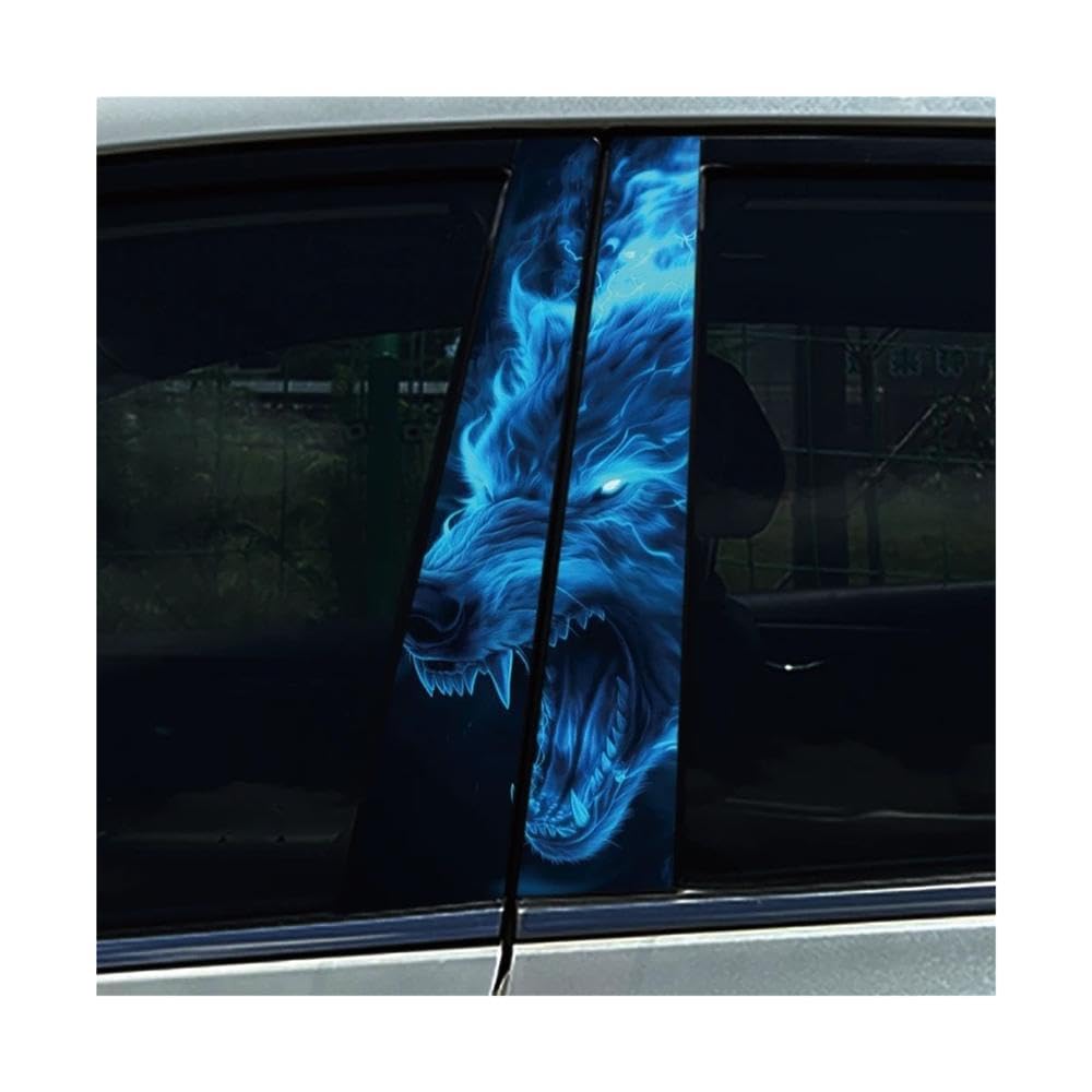 Bertdcx Type A Blue Eyes Wolf Tiger Leopard Dog Car Stickers Auto Door Pillar Decals Auto Parts(,2Pcs)